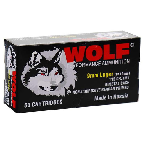 Wolf Performance 9mm Luger 115gr FMJ Handgun Ammunition 50/ct - 9X19WFMJ