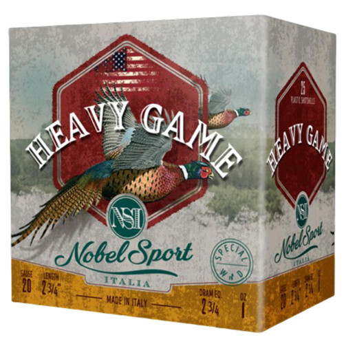 Nobel Sport Heavy Game Plastic 20 Gauge 1 oz #8 Shot 25 Round Box - ANSH208