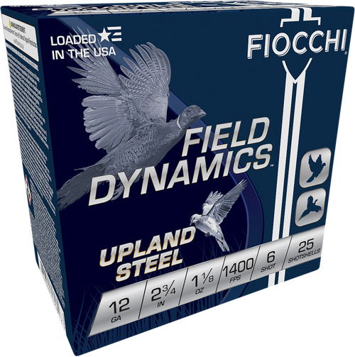Fiocchi Field Dynamics Upland Steel 12 Gauge 2.75" 1 1/8oz #6 Shot 25 Round Box - 12HVST6