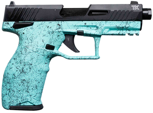 Taurus TX22 Gen 2 .22 LR 4.6" 16rd Semi-Auto Pistol, Black/Cyan Splatter - 1-2TX22141SP4