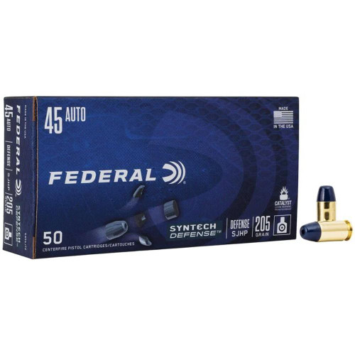 Federal Syntech Defense 45 ACP 205gr Segmented Jacketed Hollow Point Handgun Ammunition, 50 Round Box - S45SJT2
