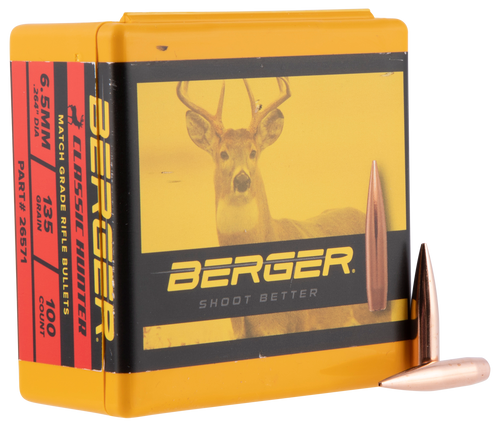 Berger Bullets Classic Hybrid Hunter Match Grade 6.5mm .264" 135gr Boat Tail Reloading Bullets 100/Box - 26571