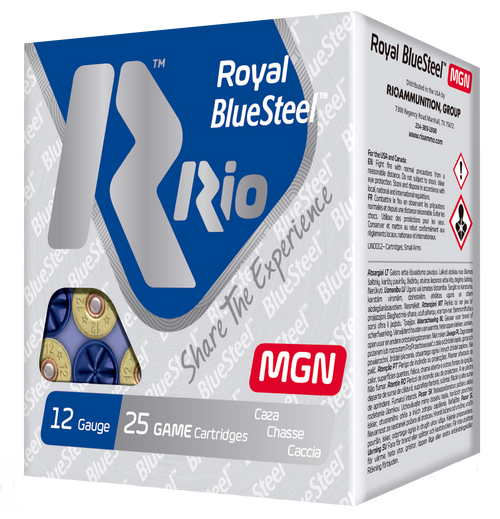 Rio Ammunition Royal BlueSteel Magnum Plastic 12 Gauge 3" 1 1/4oz #4 Steel Shot 25 Round Box - RBSM364