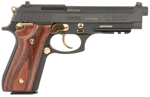 Taurus 92 9mm 5" 17+1 Pistol, Matte Black with Gold Accents - 1-920151GLD-HW1