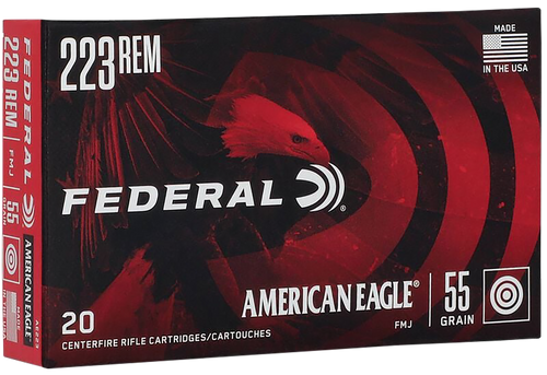 Federal American Eagle 223 Rem 55gr Full Metal Jacket Boat Tail Rifle Ammo, 20rd Box - AE223