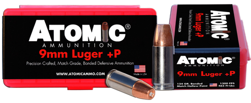 Atomic Match Precision Craft 9mm Luger +P 124gr Bonded Match Hollow Point Handgun Ammunition - 00454