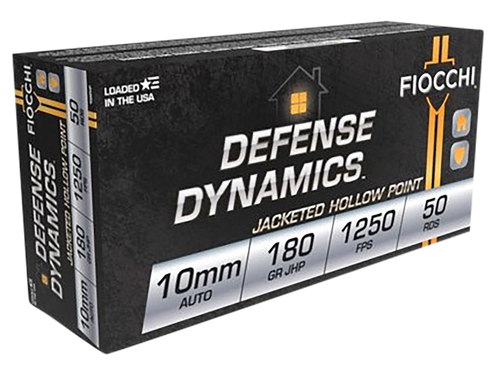 Fiocchi Defense Dynamics 10mm Auto 180gr Jacketed Hollow Point Handgun Ammo, 50-Round Box - 10APHP