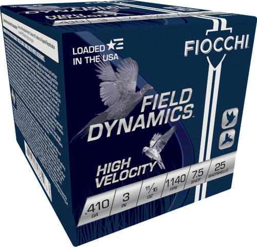 Fiocchi Field Dynamics High Velocity Plastic 410 Gauge 3" 11/16oz #7.5 Shot 25 Round Box - 410HV75