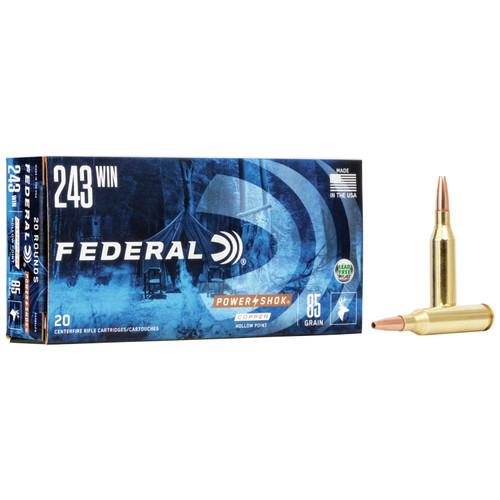 Federal Power-Shok 243 Win 85gr Copper Hollow Point Rifle Ammo, 20/Box - 24385LFA