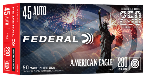 Federal American Eagle 45 ACP 230gr Full Metal Jacket Handgun Ammo, 50/Box - AE45USA