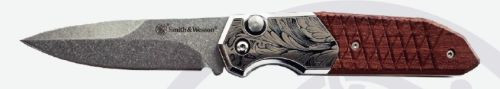 Smith & Wesson Unwavered Automatic Folding Knife, Satin/Wood - 1237356