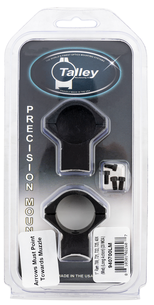 Talley Lightweight Alloy Scope Mount Combo 1" Medium Rings Long Action 20 MOA, Black - 940700LM