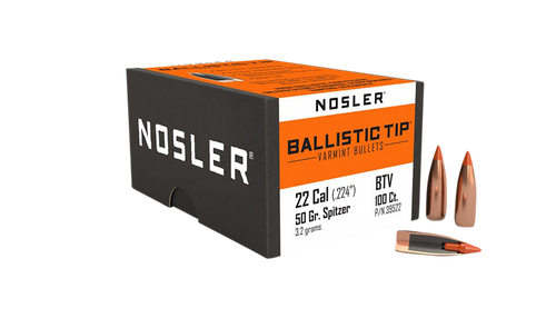 Nosler Ballistic Tip Varmint 22 Cal 50gr Spitzer Point Orange Tip - 39522