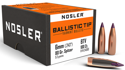 Nosler Ballistic Tip Varmint 6mm 80gr Spitzer Point Purple Tip - 24080
