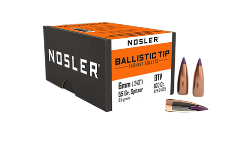 Nosler Ballistic Tip Varmint 6mm 55gr Spitzer Rifle Bullets 100ct - 24055
