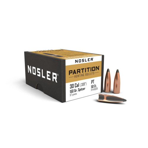 Nosler Partition .30 Cal 150 Grain Spitzer Point Reloading Bullets 50ct - NOS 16329