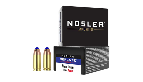Nosler Defense 9mm Luger +P 124gr Bonded Performance Tipped Handgun Ammo, 20 Round Box - 37151