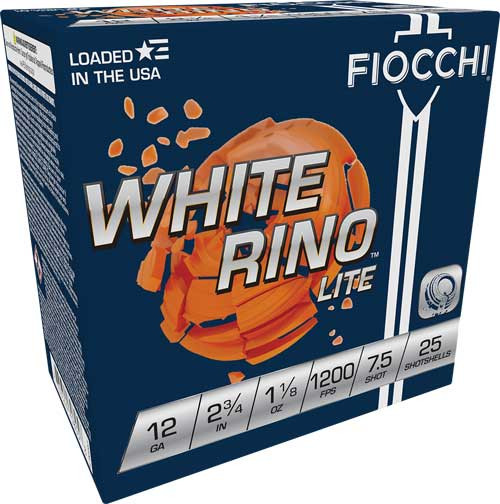 Fiocchi White Rino 12 Gauge 2.75" 1-1/8 oz #7.5 Shot 250 Round Case - 12WRNL75