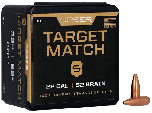 Speer Target Match Rifle Bullets .224 52 gr Hollow Point Boat Tail - 1036