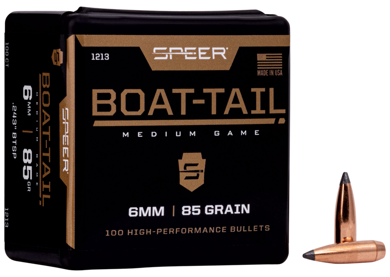 Speer Boat-Tail 6mm 85gr Jacketed Soft Point Boat Tail Rifle Bullets - 1213