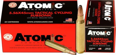 Atomic 5.56x45 112gr Subsonic Round Nose Soft Point Rifle Ammo, 50rd Box - 00408