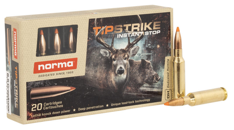 Norma Tipstrike 6.5 Creedmoor 140gr Hunting Rifle Ammunition, 20 Rounds - 20166512