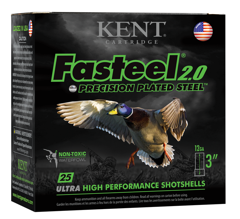 Kent Cartridge Fasteel 2.0 Steel 12 Gauge 3" 1 1/4 oz #2 Shot 25 Round Box - K123FS362
