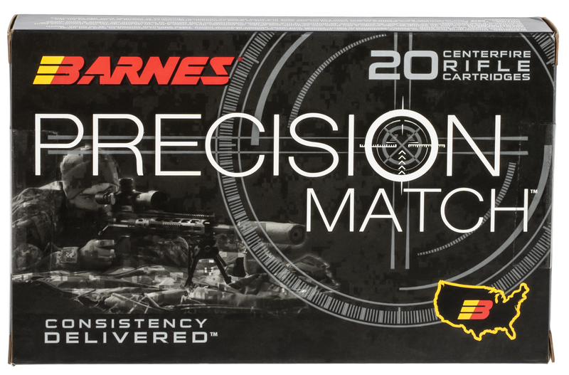 Barnes Bullets Precision Match .338 Lapua Mag 300gr Open Tip Match Boat Tail Rifle Ammo, 20/Box - 30728