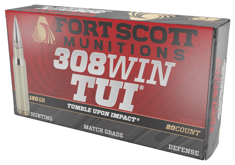 Fort Scott Munitions 308 Win 150gr Tumble Upon Impact (TUI) Solid Copper Spun Rifle Ammo, 20rd Box - 308150SCV2