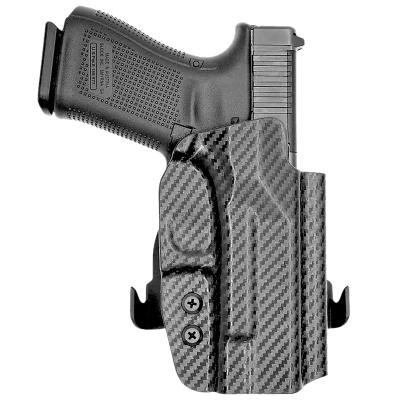 Rounded Gear Paddle Holster OWB Black Carbon Fiber Kydex Glock 19 Right Hand - GLK192332CFRHOWBPDL