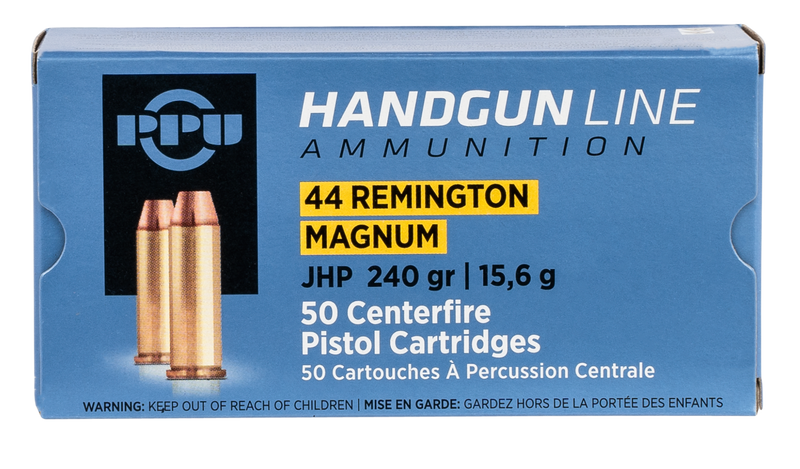 PPU .44 Rem Mag 240gr Jacketed Hollow Point Handgun Ammo, 50/Box - PPH44MH