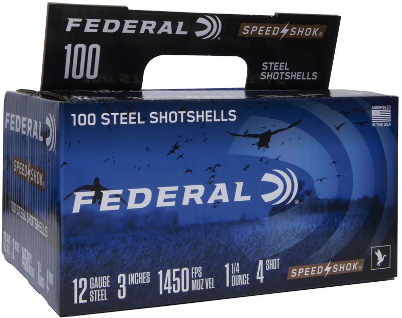 Federal Speed-Shok Steel 12 Gauge 3" 1 1/4oz #4 Shot 100 Round Box - WF1421004