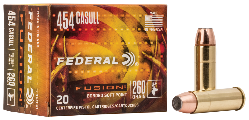 Federal Fusion 454 Casull 260gr Handgun Ammo, 20rd Box - F454FS1