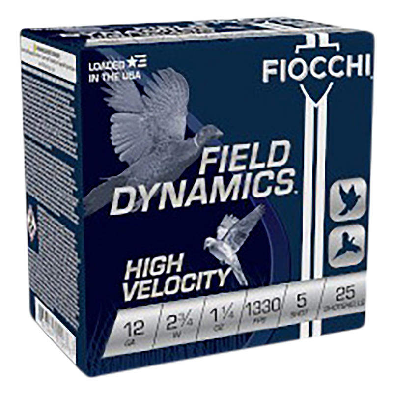 Fiocchi Field Dynamics High Velocity Plastic 12 Gauge 1 1/4oz #5 Shot 25 Round Box - 12HV5
