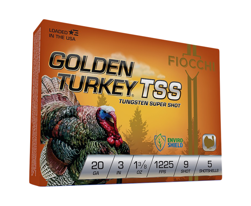 Fiocchi Golden Turkey TSS Plastic 20 Gauge 3" 1 3/8oz #9 Shot 5 Round Box - 203TSS9