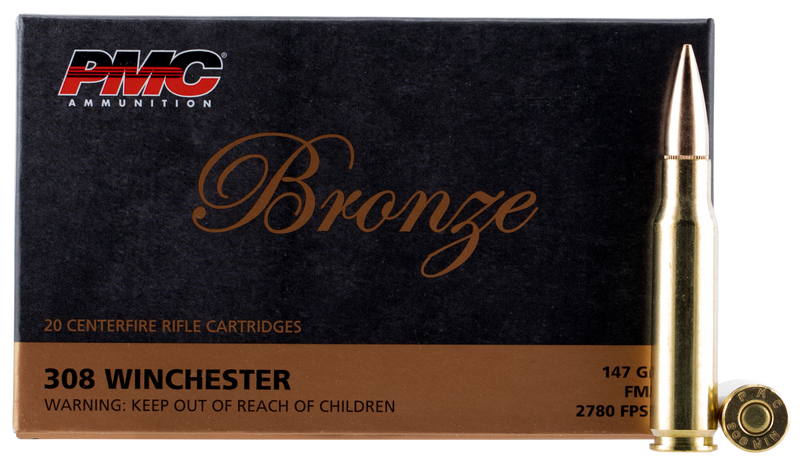 PMC Bronze 308 Win 147gr Full Metal Jacket Boat Tail Rifle Ammo, 20rd Box - 308B