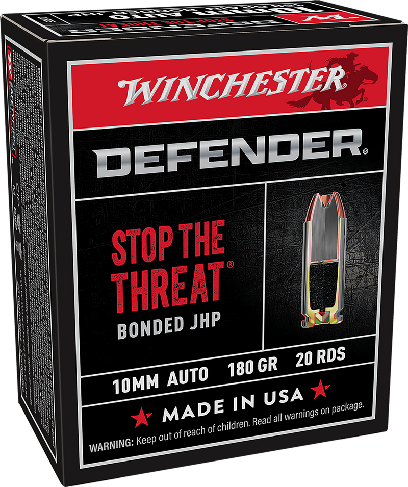 Winchester Defender 10mm Auto 180gr Bonded Jacket Hollow Point Handgun Ammo, 20rd Box - S10MMPDB