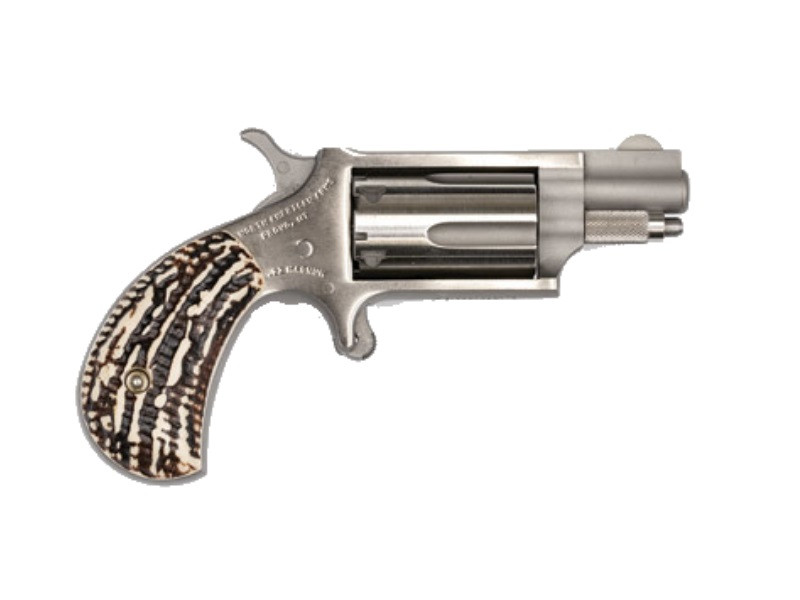 North American Arms Mini-Revolver 22 Magnum 1 5/8" 5rd Revolver, Stainless Steel with Red Stag Grips - NAA-22M-STAG