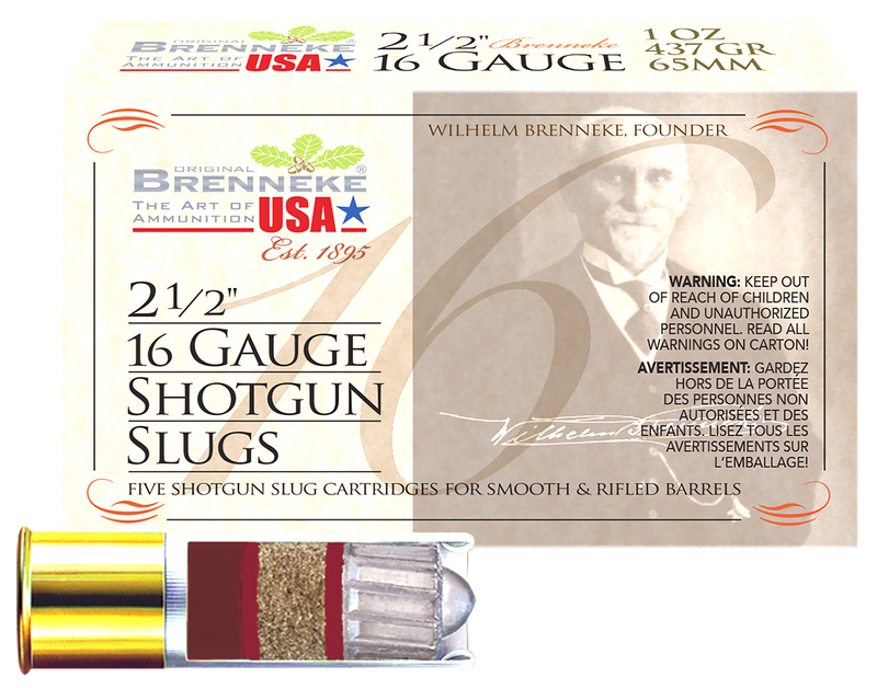 Brenneke Brenneke 16 Brass 16 Gauge 2.50" 1oz Slug Shot 5 Round Box - SL162BR