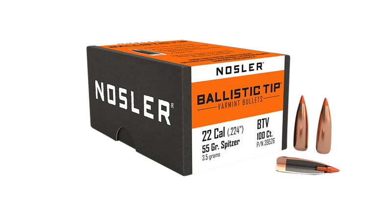 Nosler Ballistic Tip Varmint 22 Cal 55gr Spitzer Point Orange Tip - 39526