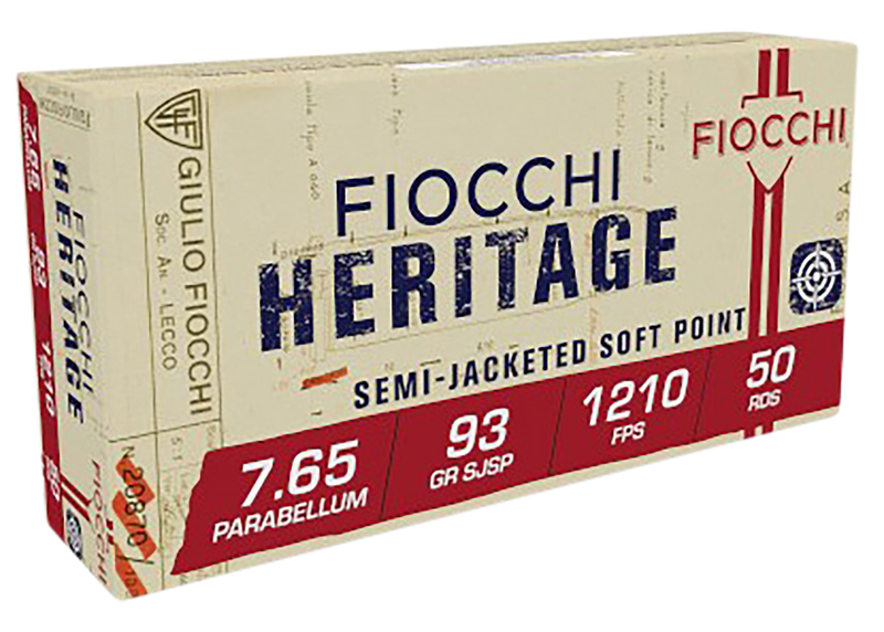 Fiocchi 765B Heritage 7.65x21mm Parabellum 93gr Semi Jacketed Soft Point Handgun Ammo, 50 Per Box - 765B