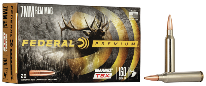 Federal Premium 7mm Rem Mag 160gr Barnes TSX Rifle Ammunition, 20/Box - P7RN