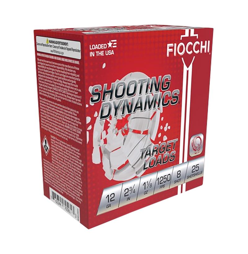 Fiocchi Shooting Dynamics Plastic 12 Gauge 1 1/8oz #8 Shot 25 Round Box - 12SD18X8