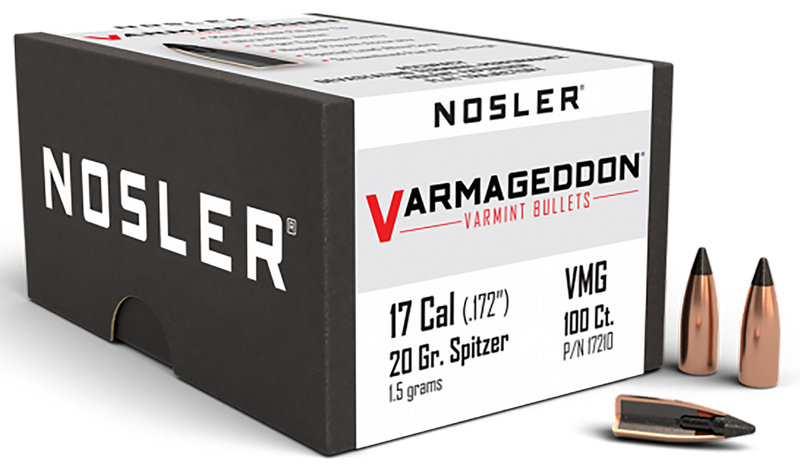 Nosler Varmageddon 17 Caliber 20gr Flat Base Tipped Reloading Bullets - 17210