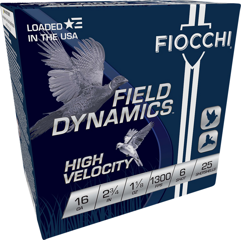 Fiocchi Field Dynamics Plastic 16 Gauge 2.75" 1 1/8oz #6 Shot 25 Round Box - 16HV6