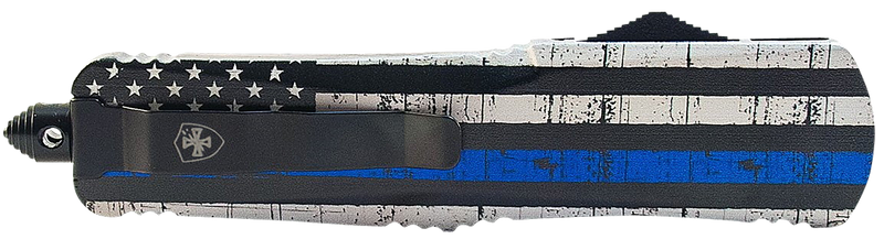 Templar Knife Gen II Back The Blue Slim OTF Dagger, Black & White with Blue Line - MBTB131