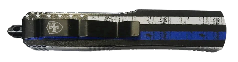 Templar Knife Gen II Back The Blue Slim OTF Drop Point Black & White with Blue Line - MBTB331