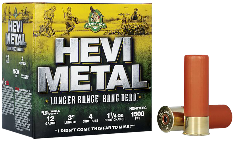 HEVI-Shot HEVI-Metal Longer Range Plastic 12 Gauge 3" 1 1/4 oz #4 Shot 25 Round Box - HS38004