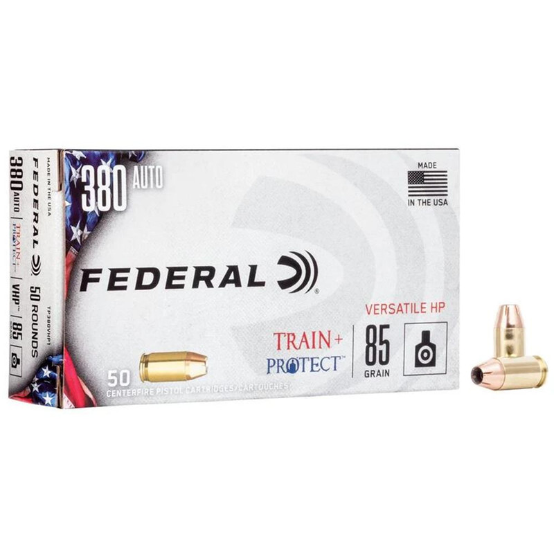 Federal Train + Protect .380 ACP 85gr Versatile Hollow Point Handgun Ammo, 50 Rounds - TP380VHP1