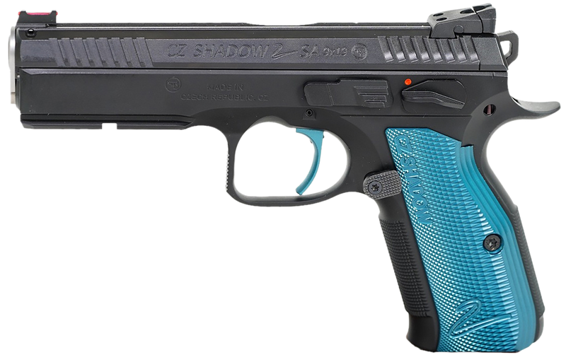 CZ Custom Shadow 2 ACCU 9mm 4.89" 17+1rd Pistol, Black Polycoat with Blue Grips - 91044